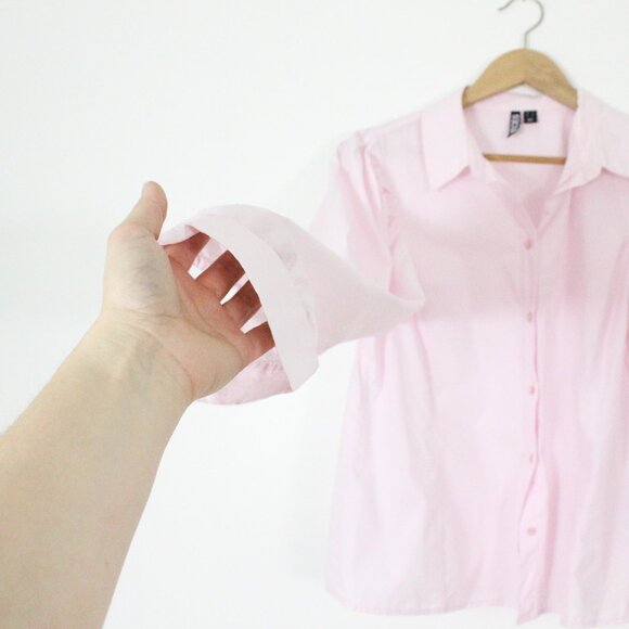 *Pieces Pink Button Up Long Sleeve Blouse - Picture 4 of 5